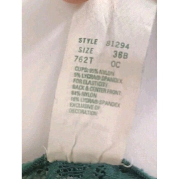 Von Raalte Bralette Bra Size 36B Unlined Satin Lace Dark Green Plunge Vintage - Picture 3 of 6